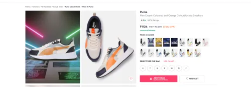 Image of Puma Men Cream-Coloured and Orange Colourblocked Sneakers