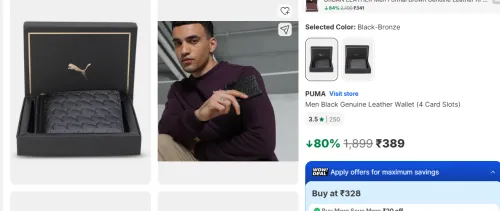 Image of PUMA Men Black Genuine Leather Wallet (4 Card Slots)