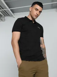 PUMA Men Printed Polo Neck Cotton Blend Black T-Shirt