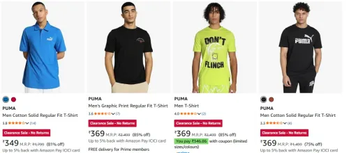 Image of Puma Men's T-shirts up to 85% Discount