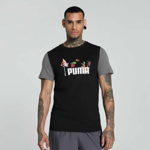 Image of PUMA  Men Solid Polo Neck Cotton Blend Black T-Shirt