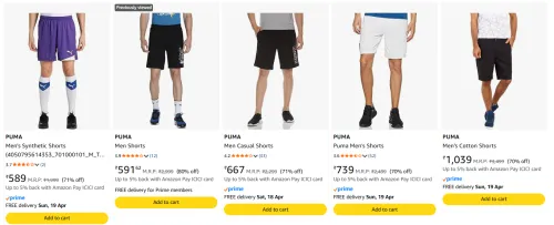 Image of Puma Men's Shorts at minimum 70% Discount