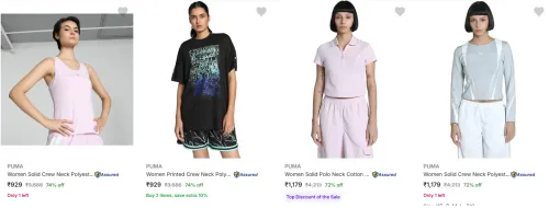 Image of Puma Women's T-Shirts at minimum 70% Discount