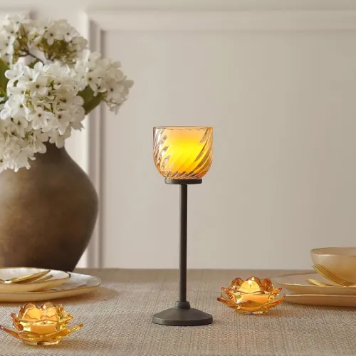 Image of Pure Home + Living Dark Amber Swirl Texture Candle Holder