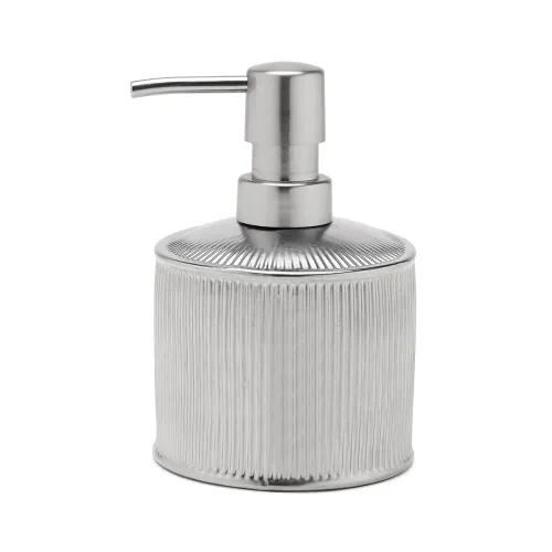 Image of Pure Home + Living Silver Chrome Ribbed Porcelain Soap Dispenser