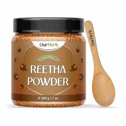 Pure & Natural Reetha (Aritha, Soap Nut) Powder for Hair Care with Wooden Spoon - 200g | 7 Oz