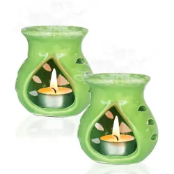 Pure Source India Ceramic Clay Aroma Diffuser (Green, Set of 2)