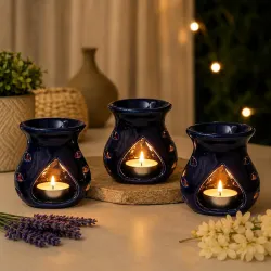 Pure Source India Ceramic Aroma Oil Burner | Essential Oil Diffuser, Pack of 3