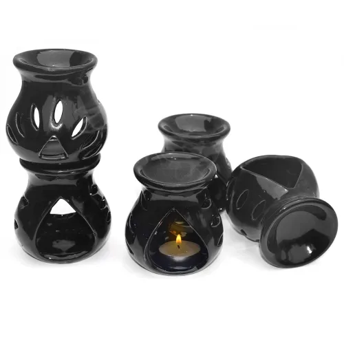 Image of Pure Source India Ceramic Aroma Oil Burner Diffuser (3.5 Inch Black-20 Pieces)