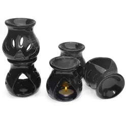Pure Source India Ceramic Aroma Oil Burner Diffuser (3.5 Inch Black-20 Pieces)