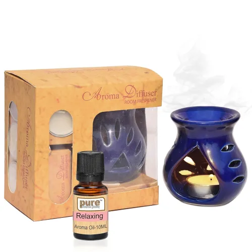 Image of Pure Source India Ceramic Aroma Oil Diffuser Gift Set with 10ML Relaxing Oil & Tealight Candles