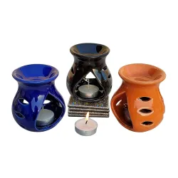 Pure Source India Ceramic Aroma Diffuser Burner (Multicolor) -Set of 3