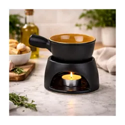 Pure Source India Ceramic Fondue Burner, Aroma Burner Ceramic Oil Diffuser, Home Bedroom Decor Christmas Housewarming Gift, Black