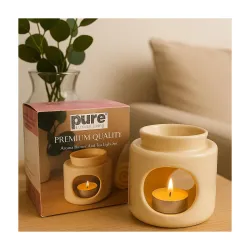 Pure Source India Ceramic Oil Burner | Aroma Diffuser| Tealight Candle Holder for Essential Oils | Elegant Wax Melt Burner for Spa, Meditation & Diwali Decor | 30ml Capacity | 4 Inch