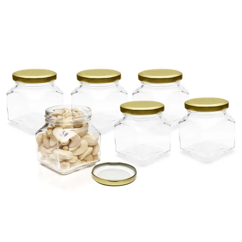 Image of Pure Source India Crystal Clear 100gm Square Glass Jar Containers- Food Safe, Airtight, Lead-Free Storage Solution- Set 