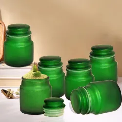 Pure Source India Frosted Glass Spice Jar /Yanky Jar /Glass Container For Storage (110 ml) (Green) (Six Pcs)