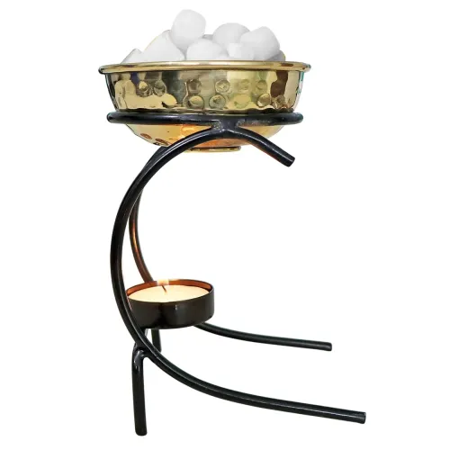 Image of Pure Source India Metal Stand and Brass Bowl Camphor Burner 