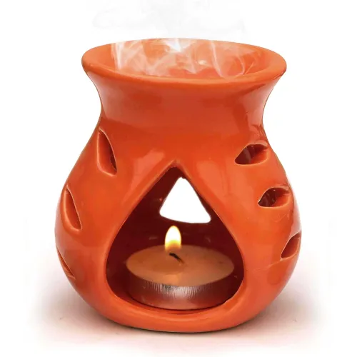 Image of Pure Source India Porcelain Aroma Burner (3 x 4 inch, Orange)