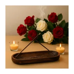 Pure Source India Wooden Incense Holder & Ash Catcher for Pooja, Handmade Agarbatti Stand for Home Fragrance & Meditatio