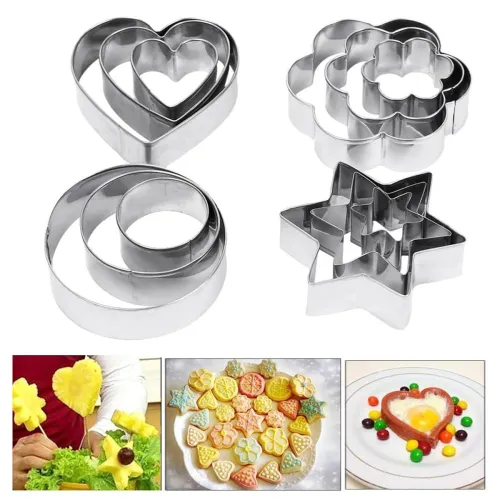 Image of PureBake Cookie Cutters Shapes Baking Set, 12PCS Flower Round Heart Star Shape Biscuit Stainless Steel Metal Molds Cutte
