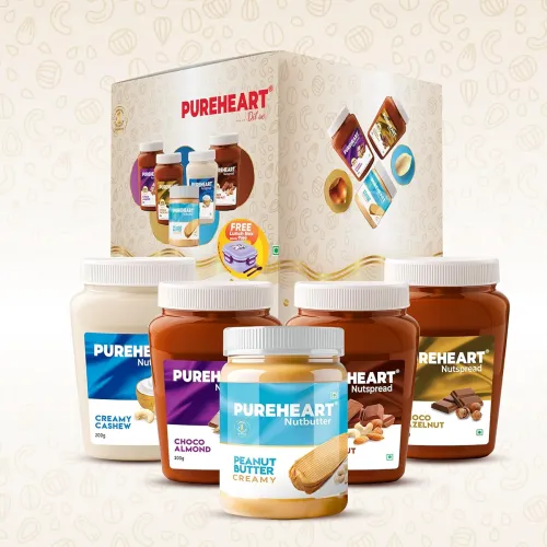 Image of Pureheart Nut Spread Combo | Creamy Cashew, Peanut Butter, Choco Hazelnut, Almond & Mixed Nut (200 gm, each) | Nutty Spr