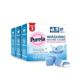 Purela Washing Machine Cleaning Tablets for Front and Top Load Washing Machines Drum Cleaners Descaler Tablets (Fresh Lime) – 90 Pcs (Pack of 3)
