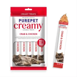 PurepetCreamy Cat lickable Treats, Crab & Chicken, Pack of 5 X 75 g, Total 375 g, All Life Stages