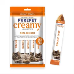 Purepet Creamy Lickable Cat Treats 375g (5 x 75g) | Real Chicken | Supports Skin & Coat | Easy Digestion | Aids Brain & 