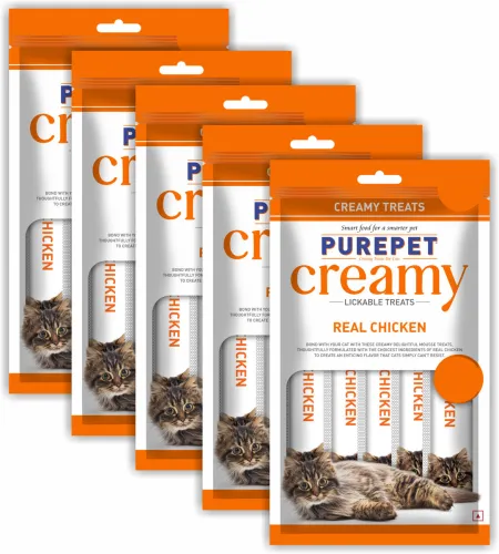 Image of purepet Creamy Lickable Treat Chicken Cat Treat (375 g, Pack of 5)