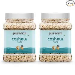 Pureserve Premium Whole Cashews 1Kg (500g*2) - Super Crunchy & Naturally Sweet | Rich in Protein & Healthy Fats | Ideal 