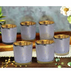 Pure Source India Glass Votive Candle Holders (6 pcs, Silver)