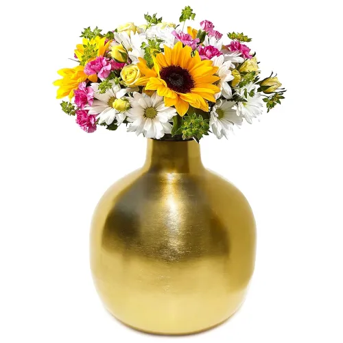 Image of Pure Source India Gold Coated Metal Flower Vase, 8 Inch