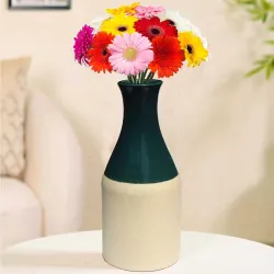 Pure Source India Porcelain Flower Vase (8 Inch) (Green) (Without Flower)