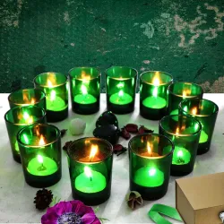 Pure Source India Glass Votive Tealight Candle Holder for Diwali, Birthday Gifts, Weeding, Party & Home Décor (Set of 12 pcs - Green)