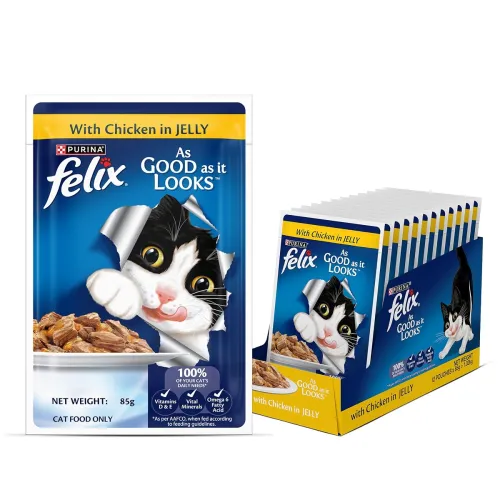 Image of Purina Felix Chicken in Jelly, Wet Food for Adult Cats, Pack of 12 (12x85g)