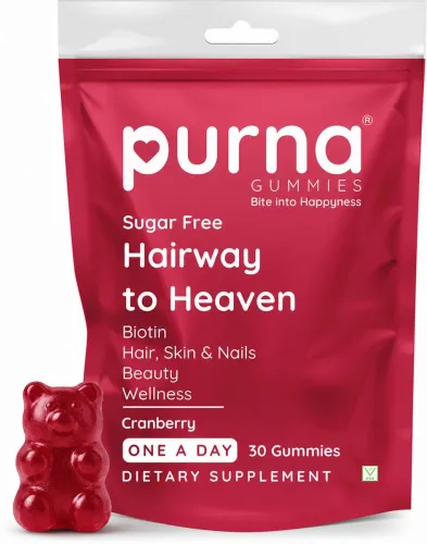 Image of Purna Gummies Sugar Free Biotin Cranberry Flavour Gummy for Hair, Nails, & Skin, 1 daily (30 No)