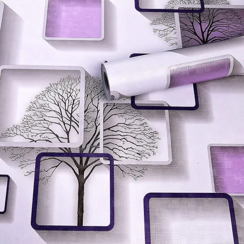 Image of Purple 3D Cube Self-Adhesive Wallpaper Roll (45x300cm, Vinyl Decor)
