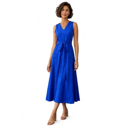 Image of PURVAJA Sleeveless Solid Fit and Flare Midi Dress