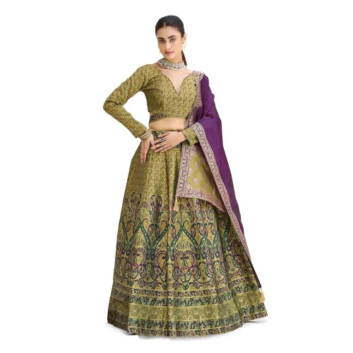 Image of PURVAJA Women's Kanjiwaram Semi-Stitched Lehenga choli