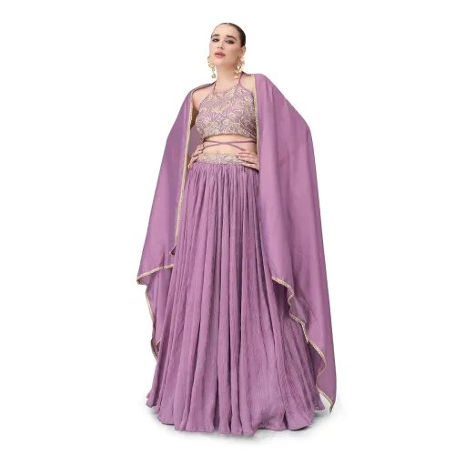 Image of PURVAJA Women's Silk Semi-Stitched Lehenga choli
