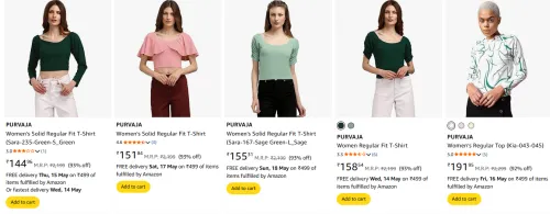 Image of PURVAJA Women's T-Shirt Minimum 90 % Discount