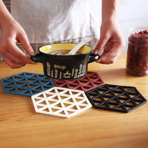 Image of PVC Tea Coaster Mat, Non-Slip Heat Resistant Placemat, Anti-Hot Insulation Pad for Cups, Bowls & Pots, Pack of 3