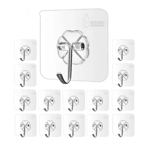 Image of PVC Wall Hooks, Pack of 15, Transparent