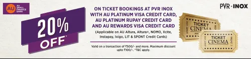 Image of PVR Cinema Offer : Flat 20% OFF on AU Bank Platinum & Rupay Credit Card