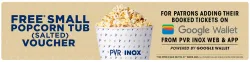 PVR Cinema Offers: Google Wallet Free Popcorn (50 G)
