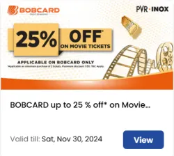 PVR INOX Cinema Offers: Upto 25% Off on Movie Tickets with BOBCARD