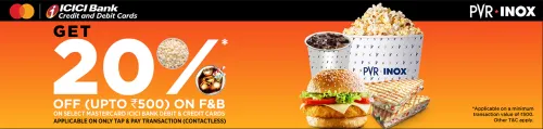 Image of PVR INOX Cinema Offer : Save 20% Off on F&B with Mastercard ICICI-Debit and Credit Card