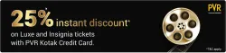 PVR INOX Cinema Offers : Get 25% instant discount on Lux & Insignia tickets with PVR Kotak Credit Card