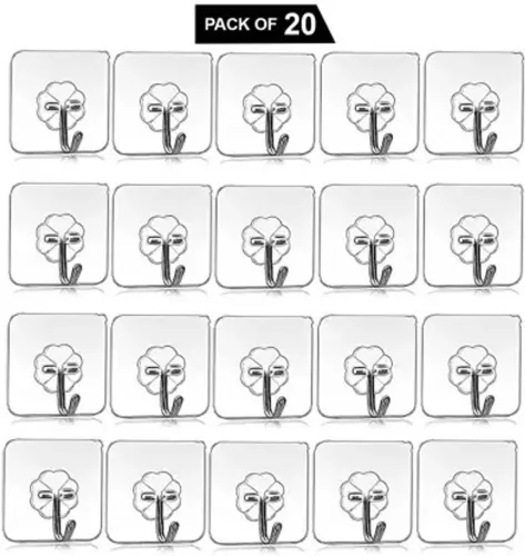 Image of PYORIT Transparent Self Adhesive Waterproof Wall Hooks (Pack of 20)