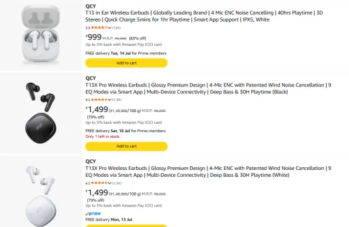 Image of QCY Earbuds at minimum 70% Discount